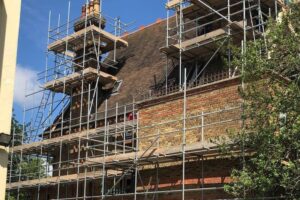 Chimney Scaffolding Installed on Residential Roof in Cambridge