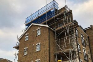 Gable Scaffolding Installed for Roof Access and Support